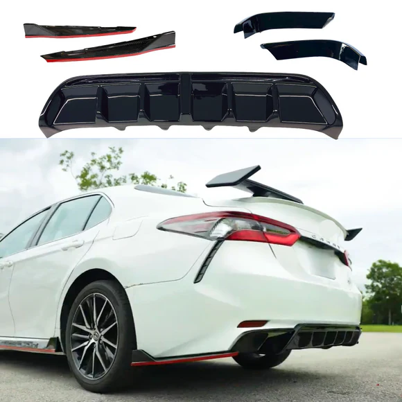 TRD Style Rear Diffuser Bumper lip Spoiler Body Splitter & Rear corner splitters Fits Toyota Camry 2018-2024 - Image 1
