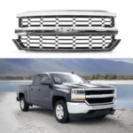 Fits 2016-2019 Chevrolet Silverado 1500 Chrome & Black Front Bumper Grill Mesh Grille