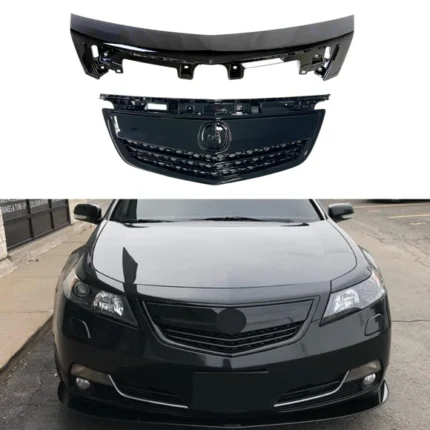 Front Grille with Upper Molding Trim for 2012–2014 Acura TL OE Style Gloss Black