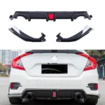 Fits Honda Civic 2016-2021 Carbon Fiber Style Rear bumper Lip Diffuser LED light