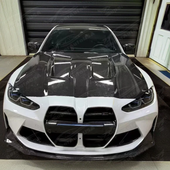 For 2021-25 BMW G80 G82 G83 M3 M4 Real Carbon Fiber DTM-N Style Front Vented Hood Panel - Image 7