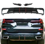 Fits 2019-2024 BMW X5 G05 Gloss Black Rear Diffuser Bumper lip with LED Break Light & Corner Splitters