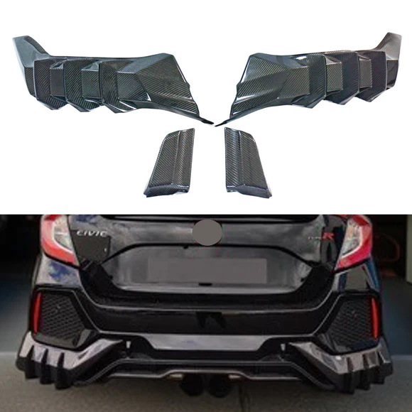 Real Carbon Fiber Rear Bumper Lower Diffuser Lip Fits Honda Civic Type R Fk 8 (5pcs) 2017-2021 - Image 1