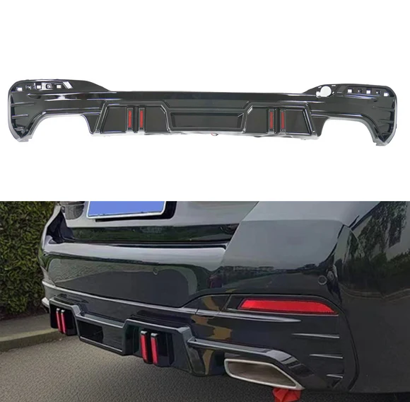 Fits 2018-2023 BMW 5 Series G30 530i 530e 540i Sedan Rear Bumper Diffuser Lips Body Kits w/ LED Light - Image 1