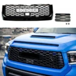 Fits 2014-2021 Toyota Tundra PRO style Front Grille Bumper Hood Black Grill (Black)