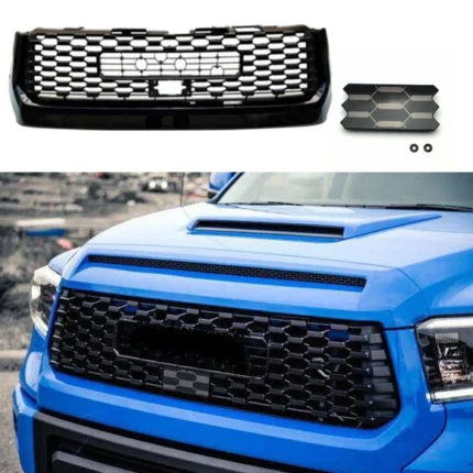 Fits 2014-2021 Toyota Tundra PRO style Front Grille Bumper Hood Black Grill (Black)