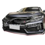 Fit for 2017-2021 Honda CIVIC Hatchback Type R Style Front Bumper Lip Side Skirt Rear Diffuser Body Kit (Glossy Carbon Fiber Print with Red Trim) - Image 6