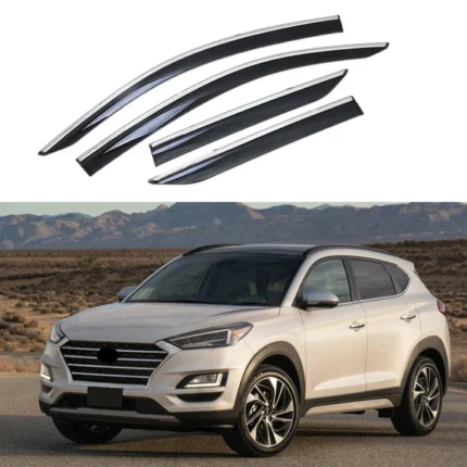 For Hyundai Tucson 2019-2021 Clip-On Chrome Trim Vent Window Visors Rain Sun Wind Guards Shade Deflectors