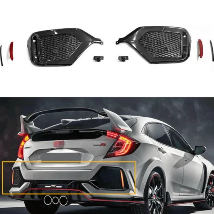 For 2017-2021 Honda Civic Hatchback Type-R Look Rear Bumper Garnish W/Reflector