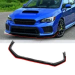Fits 2015-2021 Subaru WRX STI Front Splitter Spoiler Lip (Gloss Black with Red Trim) - Image 9