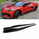 For 20-23 Chevrolet Corvette C8 Gloss Black Z51 Style Side Skirts Front Bumper Lip Set - Image 2