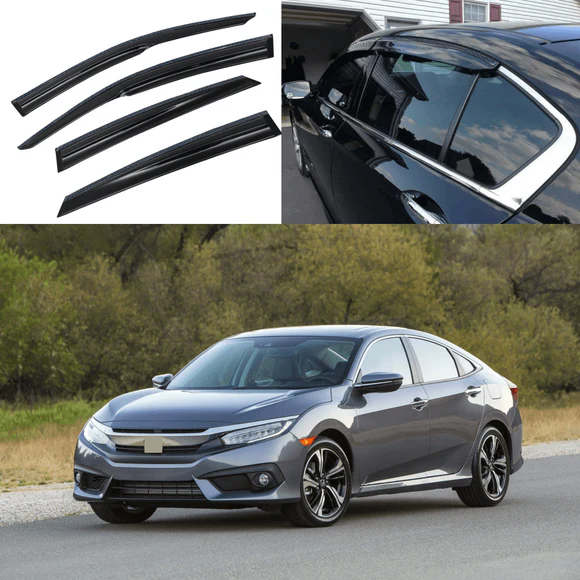 civic-16-jdm-cn.webp For Honda Civic 2016-2020 Carbon Fiber Print Trim Window Visors Rain Deflectors - Image 1
