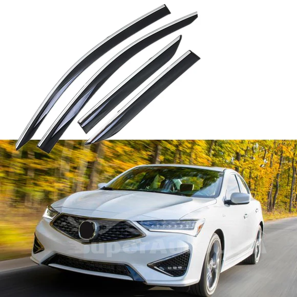 civic23.webp Fit 2013-2022 Acura ILX Chrome Trim Vent Window Visors Rain Sun Wind Guards Shade Deflectors - Image 1